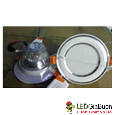 Đèn led 3 màu đế dày mặt lồi viền bạc
